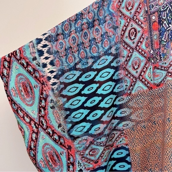 Tolani Collection Colorful Ikat Vibrant Printed Modal Caftan Tunic Top Cover-up - Picture 3 of 13
